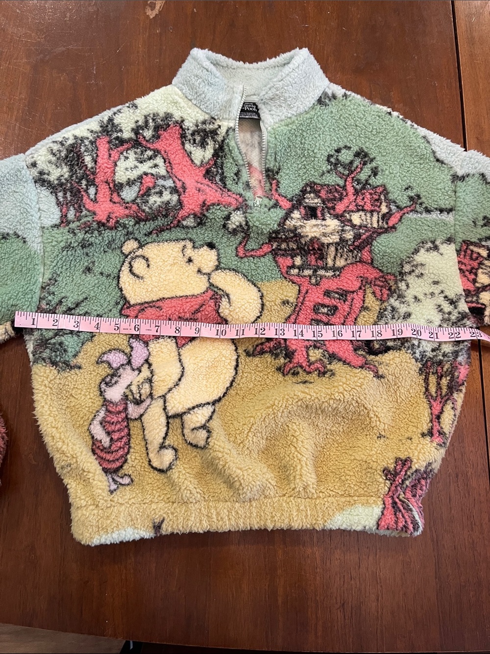Disney Pooh Oversized Sherpa Quarter-Zip Sweater in Green, Yellow, Pink - Picture 6 of 9